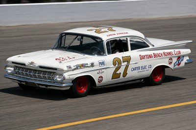 Junior Johnson racing his Chevrolet at Daytona