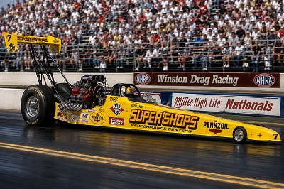 Eddie Hill in the yellow Nuclear Banana Top Fuel dragster